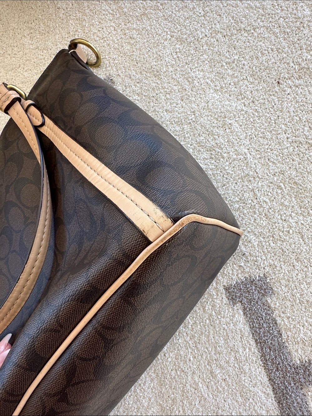 Coach Brown Signature Shoulder Bag with Tan Trim - Picture 11 of 15